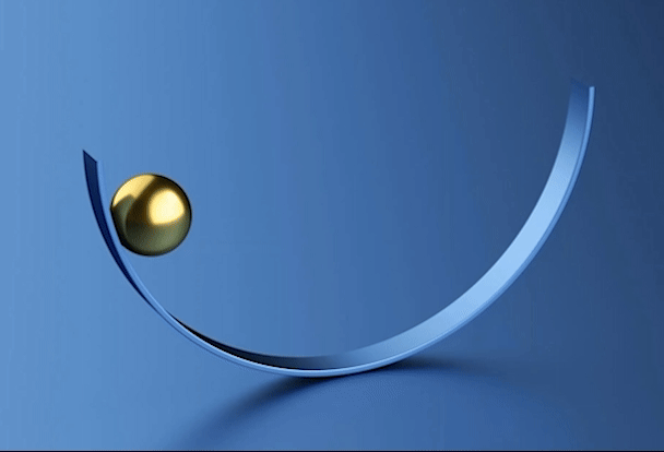 Gold ball moving along metal curve