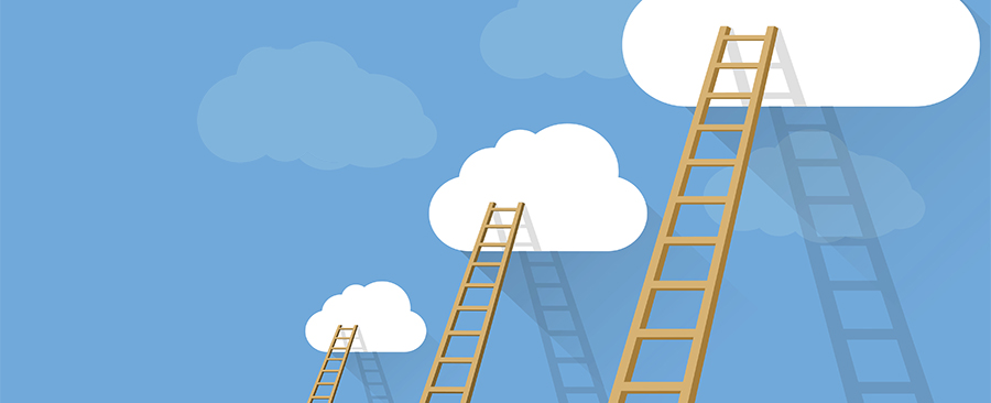 3 ladders leaning against clouds.