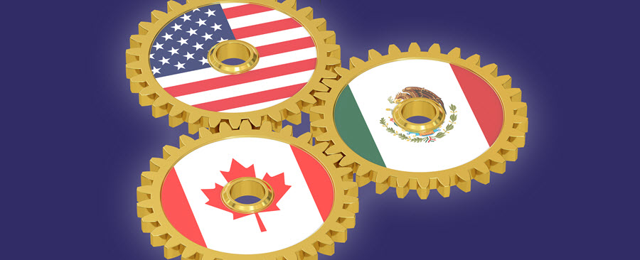 Canada, U.S. and Mexico flags in gears. 