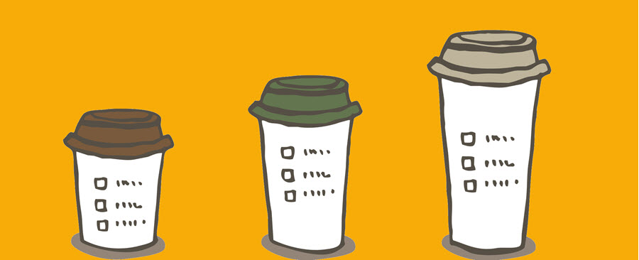 Illustration of 3 coffee cups of different sizes.