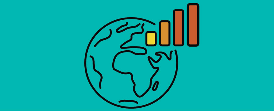 Illustration of earth with a bar graph. 