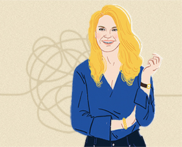 Illustration of Michele Romanow with a squiggly line-drawing behind her.