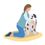 Illustration of a woman hugging a dog.