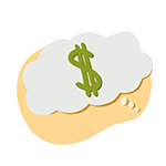 Illustration of a cloud with a money symbol.