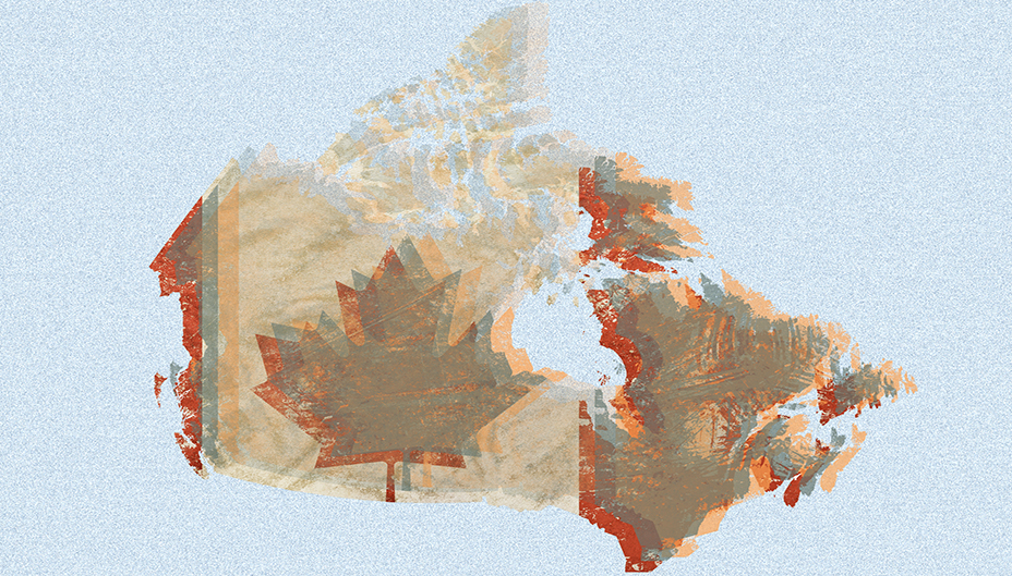 Map of canada with canada flag inside it.