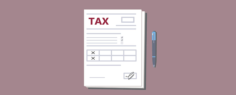 Graphic of a document with "Tax" written on it. 