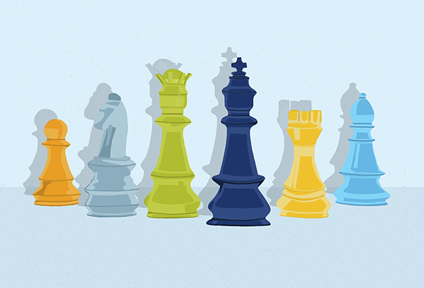 Graphic of different chess pieces. 