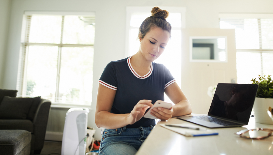 A woman checking her phone.