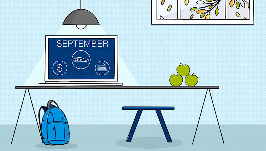 An illustration of a desk and a laptop highlighting last month's top traded stocks.