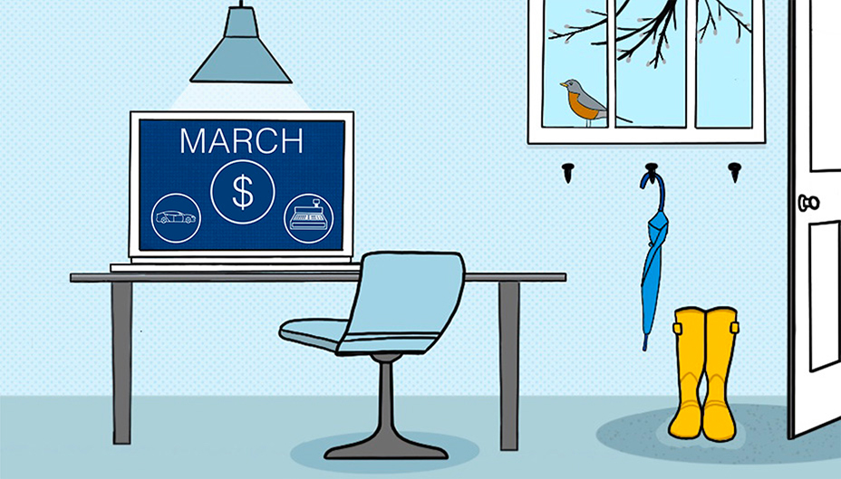 An illustration of a desk and a laptop highlighting last month's top traded stocks.