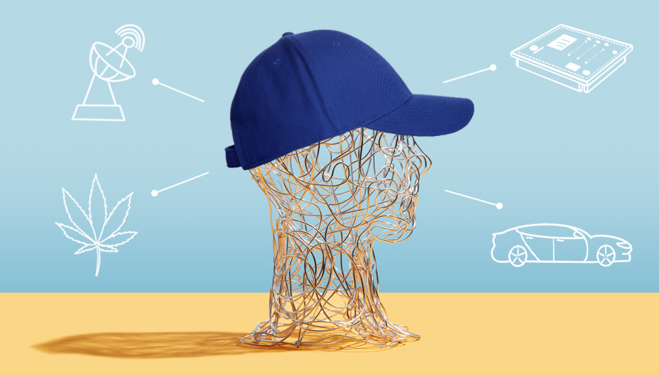 A wire head wearing a baseball hat connecting last month's top traded stocks.