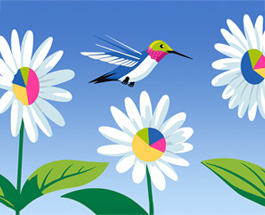 Hummingbird collecting pollen from flowers