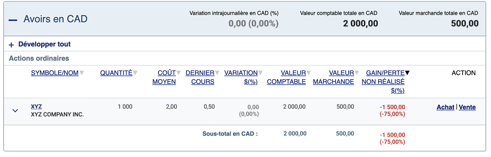 Capture d’écran montrant les actions avant le regroupement