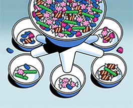 Different candies being sorted by type
