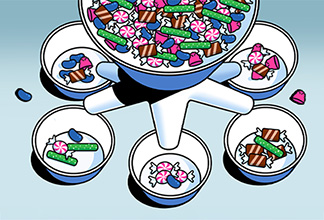 Different candies being sorted by type