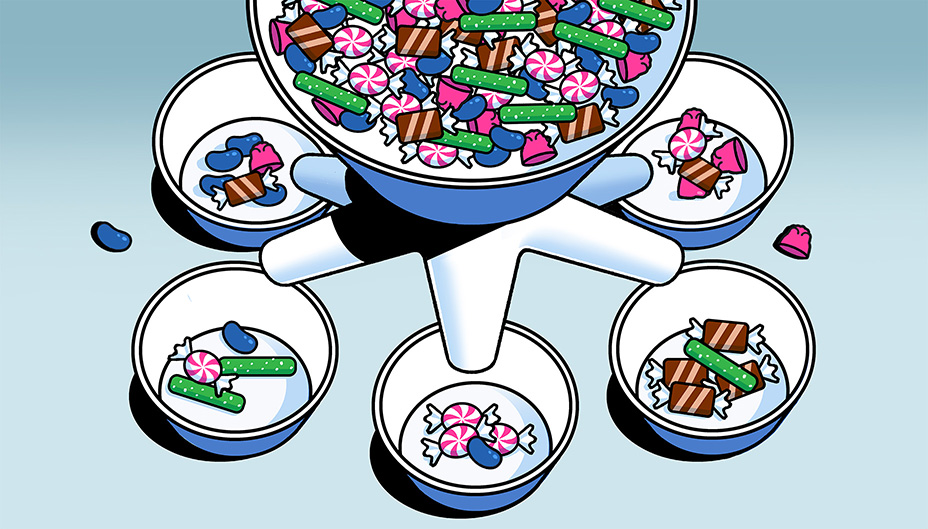 Different candies being sorted by type