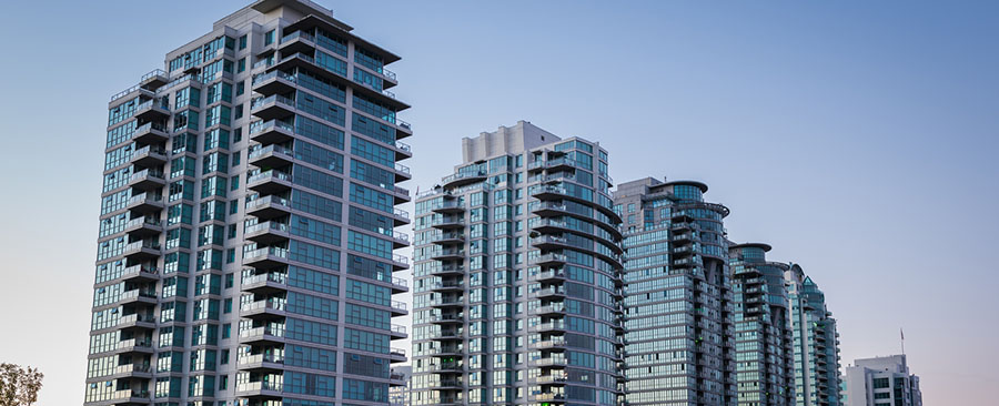 Line of Vancouver condo buildings.
