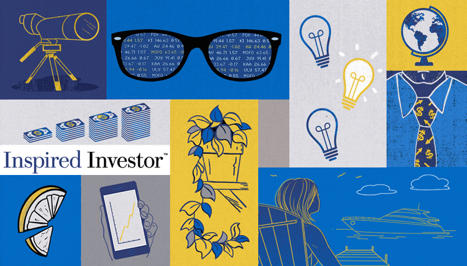 Illustration with various icons representing what Inspired Investor offers.