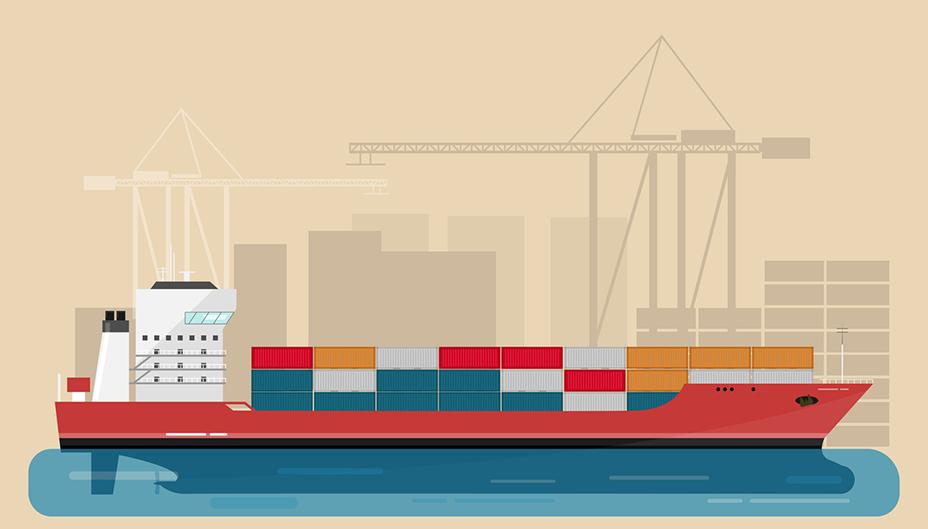 Graphic of a ship carrying goods.