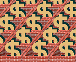 Symboles de dollar dans un labyrinthe de briques