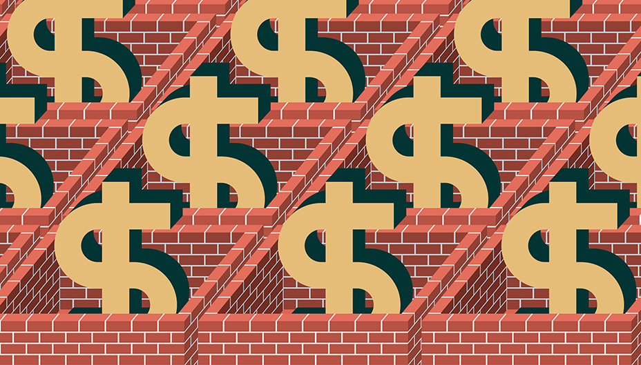 Dollar symbols in a brick maze