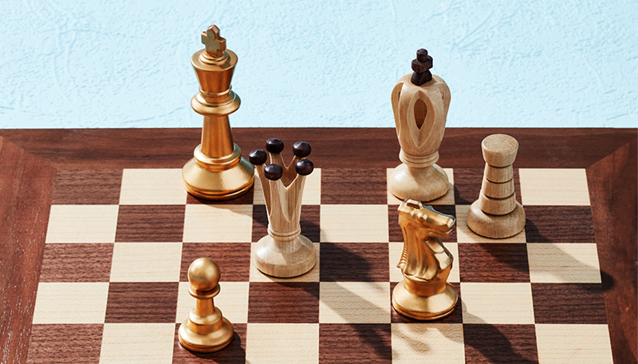 Assorted pieces on a chessboard 