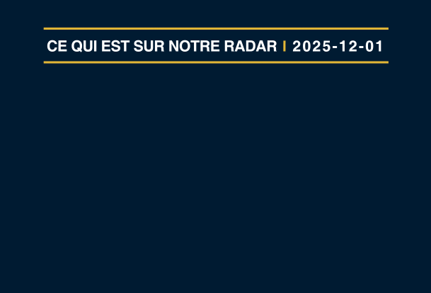 Écran noir affichant « L’effet mégaproduction », « Dépenses des Fêtes », « IA : boum ou bulle? »