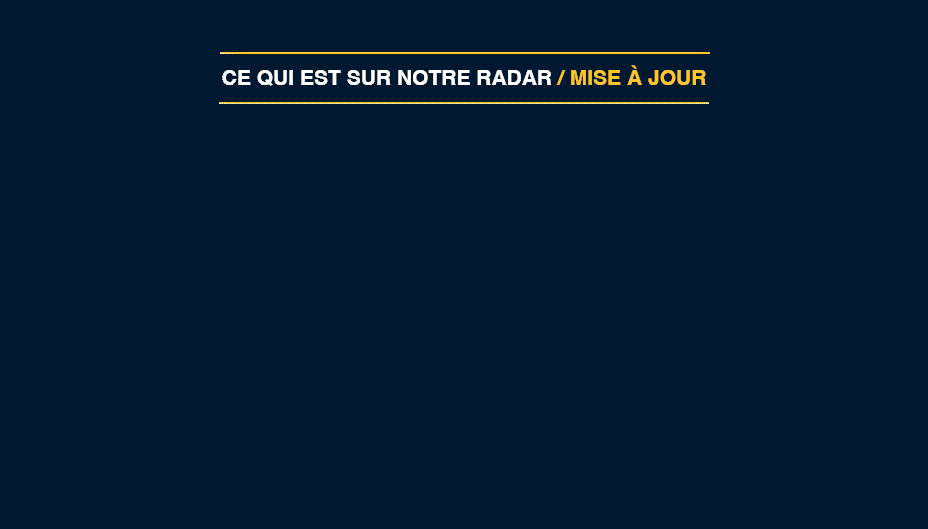 Opérations sans commission, Échéance pour droits de douane et Repenser le patrimoine sur écran noir