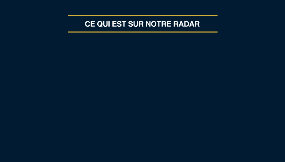 Écran noir affichant « L’effet mégaproduction », « Dépenses des Fêtes », « IA : boum ou bulle? »