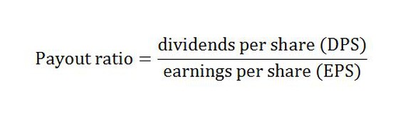 Payout ratio = dividends per share (DPS)/earnings per share (EPS)