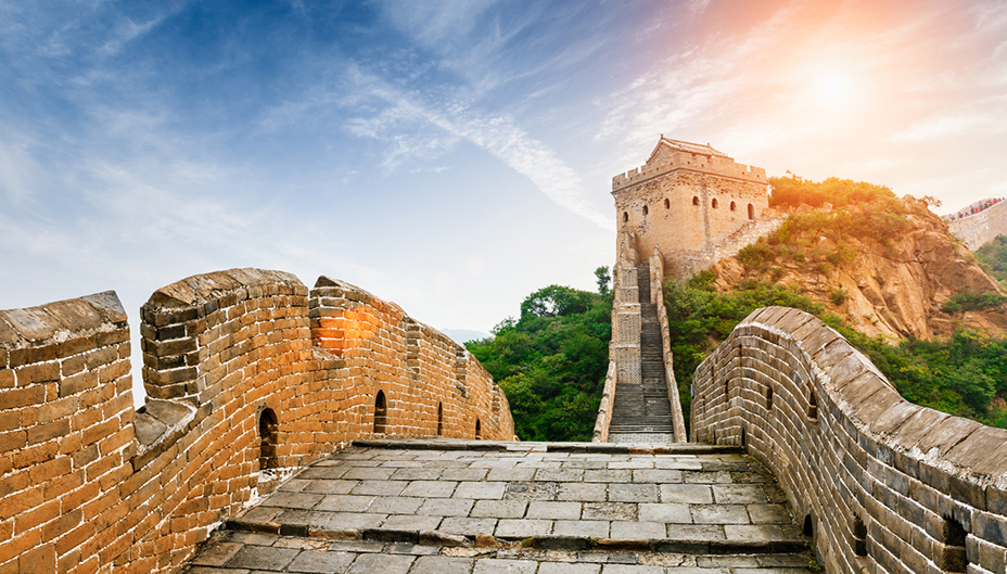 Sunset over the Great Wall of China.